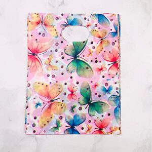 MOTZU 100 Pieces Plastic Gift Bags, Jewelry Shopping Bag with Handle, Colorful Butterfly Pattern, Birthday/Wedding/Holiday/Gift Packaging, 5.9 * 7.87 in