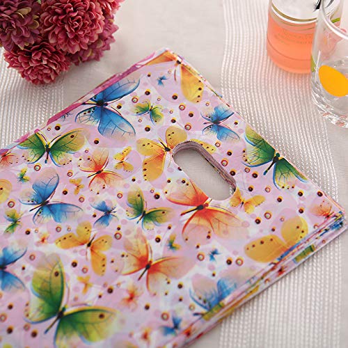 MOTZU 100 Pieces Plastic Gift Bags, Jewelry Shopping Bag with Handle, Colorful Butterfly Pattern, Birthday/Wedding/Holiday/Gift Packaging, 5.9 * 7.87 in