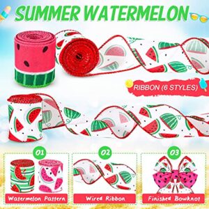 6 Roll 30 Yard Summer Wired Ribbon 2.5 Inch Watermelon Print Wired Edge Ribbons DIY Stripe Watermelon Ribbon Burlap Fruit Ribbon Roll Gift Wrapping Ribbon for Wreath Craft Baby Shower Party Decoration