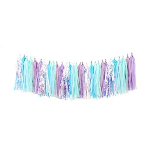 fonder mols mermaid tassels garland tissue paper tassels banner diy kit mermaid party decorations (pack of 35, purple-lavender-mint-blue-rainbow) a09