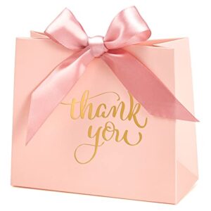 sosfkim thank you small gift bags 24 pack – mini pink paper gift bags with ribbons, party favor goodie bags – baby shower wedding gift bags bulk 4.5×1.8×3.9in