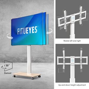 FITUEYES Rolling TV Floor Stand for 32 to 65 70 Inch TVs, Portable Mobile TV Cart on Wheels, White Tall TV Stand with Swivel Mount, Corner Universal TV Stands for Bedroom, Outdoor, Small Dorm