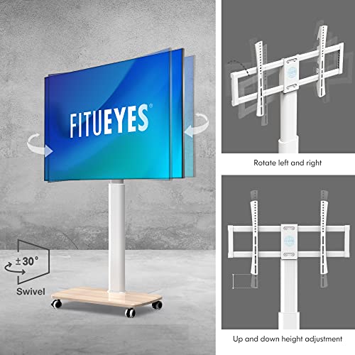FITUEYES Rolling TV Floor Stand for 32 to 65 70 Inch TVs, Portable Mobile TV Cart on Wheels, White Tall TV Stand with Swivel Mount, Corner Universal TV Stands for Bedroom, Outdoor, Small Dorm