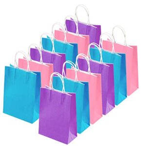 Cooraby 20 Pieces Kraft Paper Bags Party Favor Bags Craft Paper Bags with Handle for Birthday, Baby Shower, Wedding and Party Celebrations (Light Blue, Light Purple, Pink)