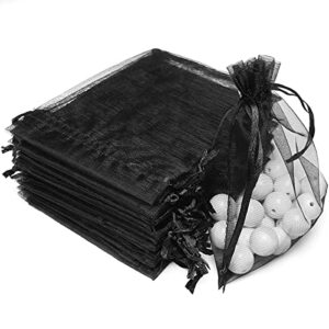 akstore 100pcs 3.6×4.8”(9x12cm) organza gift bags, drawstring pouches jewelry party wedding favor gift bags,candy bags (black)