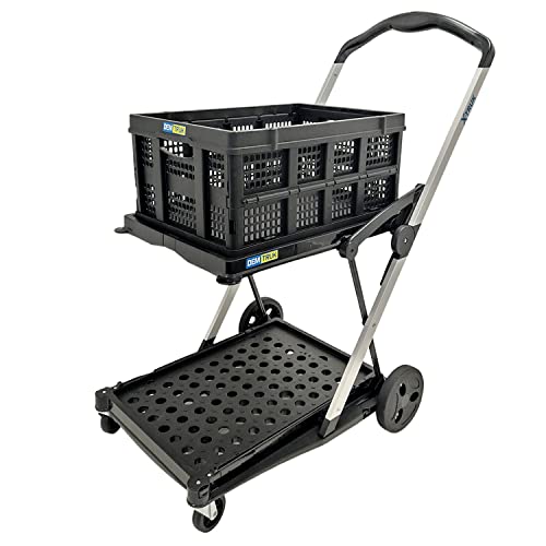 X-Truk Collapsible Utility Cart – 2-Shelf, Adjustable Shopping Cart Converts to a Dolly – Lightweight, High-Capacity Storage Cart Wagon with Removable Basket Carries up to 165 Lbs by SalesMaker Carts