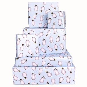central 23 penguin wrapping paper – 6 sheets of birthday gift wrap – cute animal wrapping paper – for men women – easter gift wrap for him her boys girls kids – recyclable