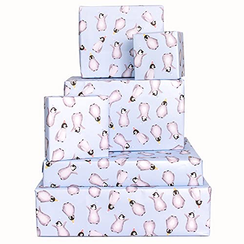 CENTRAL 23 Penguin Wrapping Paper - 6 Sheets of Birthday Gift Wrap - Cute Animal Wrapping Paper - For Men Women - Easter Gift Wrap for Him Her Boys Girls Kids - Recyclable