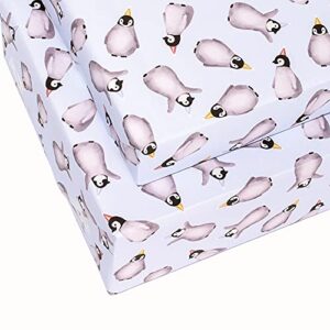 CENTRAL 23 Penguin Wrapping Paper - 6 Sheets of Birthday Gift Wrap - Cute Animal Wrapping Paper - For Men Women - Easter Gift Wrap for Him Her Boys Girls Kids - Recyclable