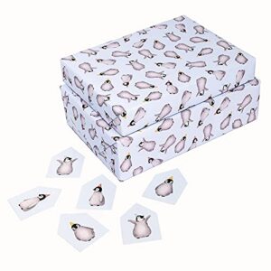 CENTRAL 23 Penguin Wrapping Paper - 6 Sheets of Birthday Gift Wrap - Cute Animal Wrapping Paper - For Men Women - Easter Gift Wrap for Him Her Boys Girls Kids - Recyclable