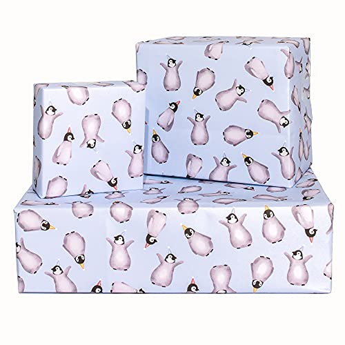 CENTRAL 23 Penguin Wrapping Paper - 6 Sheets of Birthday Gift Wrap - Cute Animal Wrapping Paper - For Men Women - Easter Gift Wrap for Him Her Boys Girls Kids - Recyclable