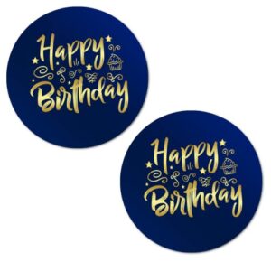 40 happy birthday stickers, 2 inch big round glossy labels, great for birthday party, gift box, gift bag, party favors décor, tags, games and supplies. made in usa. blue