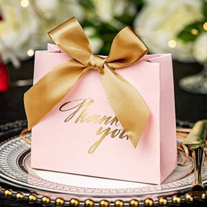 yoption 50pcs wedding party favor boxes, vintage wedding candy boxes bags chocolate treat gift boxes with ribbons for wedding bridal shower birthday party decoration (pink)