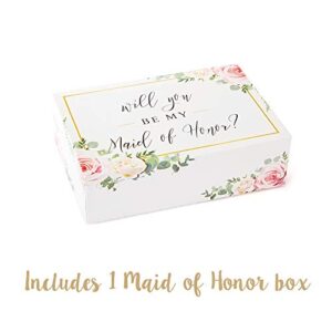 Bridesmaid Proposal Box Set {6 Pack} 1 Maid of Honor Proposal Box and 5 Will You be My Bridesmaid Boxes I Floral Bridesmaid Box for Bridesmaid Gifts