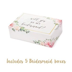 Bridesmaid Proposal Box Set {6 Pack} 1 Maid of Honor Proposal Box and 5 Will You be My Bridesmaid Boxes I Floral Bridesmaid Box for Bridesmaid Gifts