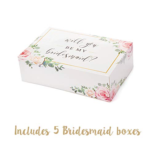 Bridesmaid Proposal Box Set {6 Pack} 1 Maid of Honor Proposal Box and 5 Will You be My Bridesmaid Boxes I Floral Bridesmaid Box for Bridesmaid Gifts