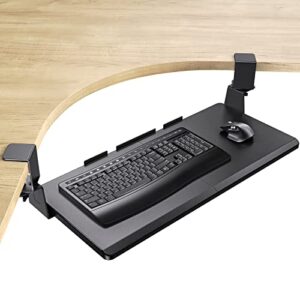 huanuo keyboard tray under desk, ergonomic corner keyboard tray with 45° adjustable c clamp for l shaped desk, slide out computer keyboard & mouse tray, 27.28″ w x 11.85″ d, black