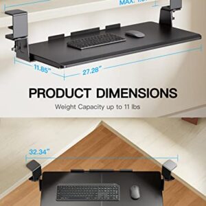 HUANUO Keyboard Tray Under Desk, Ergonomic Corner Keyboard Tray with 45° Adjustable C Clamp for L Shaped Desk, Slide Out Computer Keyboard & Mouse Tray, 27.28" W x 11.85" D, Black