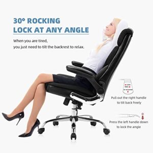 YAMASORO Ergonomic Office Chair Leather Computer Desk High Back Executive Chairs with Wheels and Flip-up Arms, Adjustable Headrest, Tilt and Lumbar Support, Black