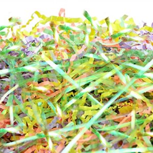 paper fair 1 lb iridescent easter grass crinkle cut paper, green yellow purple blush paper shred filler mix strand raffia tissue craft bedding cushion, party birthday gift box basket retail