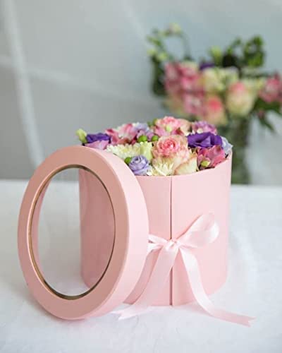 UNIKPACKAGING Premium Quality Round Flower Box, 2 TIER Gift Box with Lid, Size 7.8 dia. x 7 inch for Luxury Style Flower Arrangements (Pink)