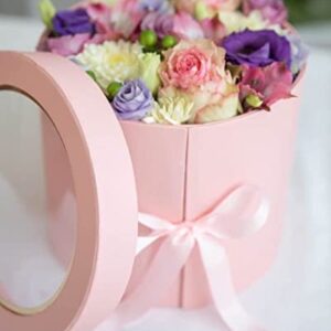 UNIKPACKAGING Premium Quality Round Flower Box, 2 TIER Gift Box with Lid, Size 7.8 dia. x 7 inch for Luxury Style Flower Arrangements (Pink)