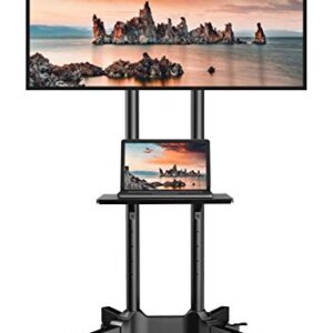 Mobile TV Cart with Wheels for 32-85 Inch Flat Curved Screen TVs- UL Certificated Height Adjustable Rolling TV Stand Hold Up to 132 lbs- Trolley Floor Stand with Tray Max VESA 600x400mm PSTVMC01
