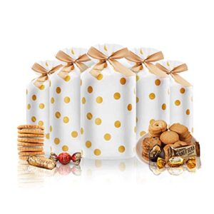 iziusy 50 Pcs Candy Cookies Plastic Drawstring Gift Bags Gold Dot Treat Bags for Birthday Party Snack Wrapping Wedding Gift Party Favor