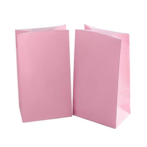 Party Favor Bag - 50 Pack Baby Pink Paper Food Grade Kraft Lunch Gift Bags for Princess 1st Birthday, Easter or Baby Shower - 5"x3"x9"