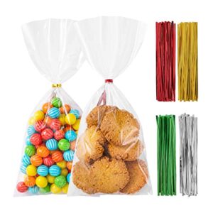 nistar 200pcs 4×9 inch cookie bags with twist ties, cello treat bags party favor bags clear cellophane bags small candy cookie bags plastic goodie bags for donutsbakery,birthday,wedding,gift wrapping