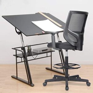 Drafting Chair Tall Office Chair, High Office Mesh Chair, Ergonomic Computer Rolling Chair, Standing Desk Stool with Adjustable Armrests and Foot-Ring