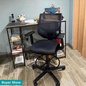 Drafting Chair Tall Office Chair, High Office Mesh Chair, Ergonomic Computer Rolling Chair, Standing Desk Stool with Adjustable Armrests and Foot-Ring