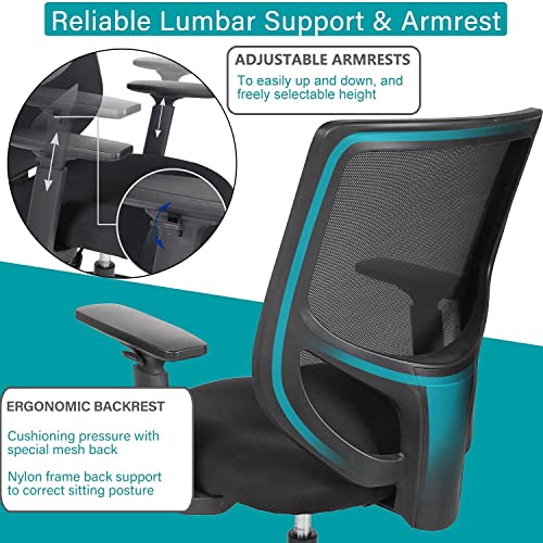 Drafting Chair Tall Office Chair, High Office Mesh Chair, Ergonomic Computer Rolling Chair, Standing Desk Stool with Adjustable Armrests and Foot-Ring