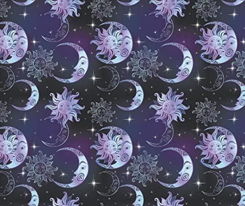 Celestial Sun Moon Stars Wrapping Paper - Folded Flat 30 x 20 Inch (3 Sheets)