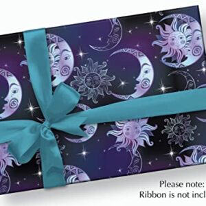 Celestial Sun Moon Stars Wrapping Paper - Folded Flat 30 x 20 Inch (3 Sheets)