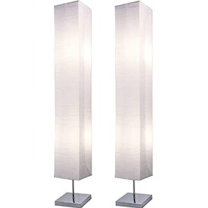 lightaccents honors paper floor lamp – japanese style standing lamp with chrome base and white paper shade, on / off foot switch – floor lamps for living room decor – bedroom lamps (2 pack set)