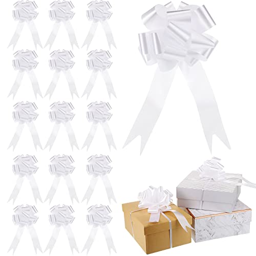 100 Pcs 5 Inch Pull Bows for Gift Wrapping, Gift Basket Bow Gift Wrapping Pull Bows with Ribbon for Christmas Presents Wedding Decor Gift Basket Gift Bag Holiday Decor (White)