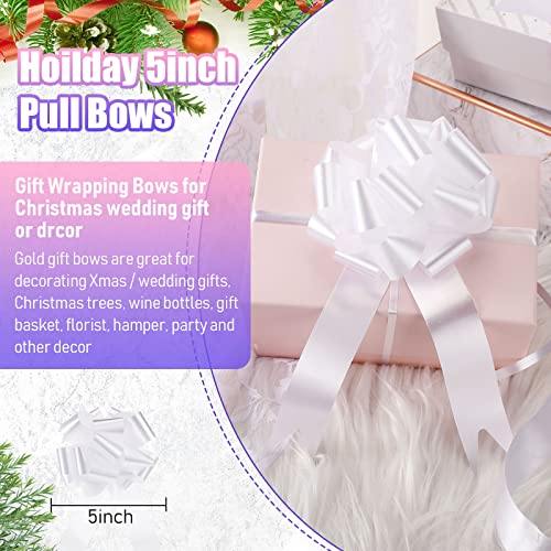 100 Pcs 5 Inch Pull Bows for Gift Wrapping, Gift Basket Bow Gift Wrapping Pull Bows with Ribbon for Christmas Presents Wedding Decor Gift Basket Gift Bag Holiday Decor (White)