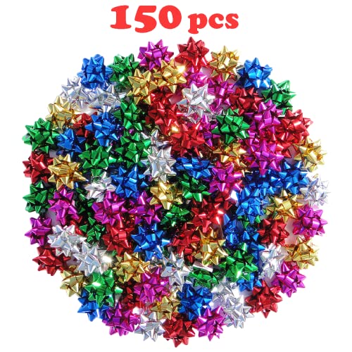 YAOFAR 150pcs 1 Inch Mini Gift Bow 6 Color 1" Wrap Bow Self Adhesive for Small Presents Wrapping Christmas Birthday Holiday Party Decor (1in)