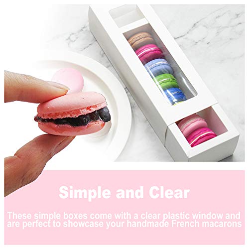 25 Macaron Boxes, Macaron Gift Box, (Interior Mesurement 7.2 inch×1.96 inch×1.96 inch), Macaroons White macaron box，Macaron Packaging Boxes with Clear Window Kraft without Macarons inside