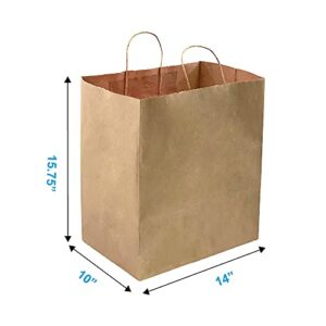 orange river 50 Count 14" L x 10" W(gusset) x 15.75" H Large Ultra Wide Brown Kraft Paper Bags with Twisted Handle, Perfect Solution for Restaurant Takeouts, Parties, Baby Shower, Shopping