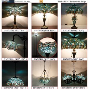 WERFACTORY Tiffany Floor Lamp Sea Blue Stained Glass Dragonfly Light 12X12X66 Inches Pole Torchiere Standing Corner Torch Uplight Decor Bedroom Living Room Home Office S147 Series