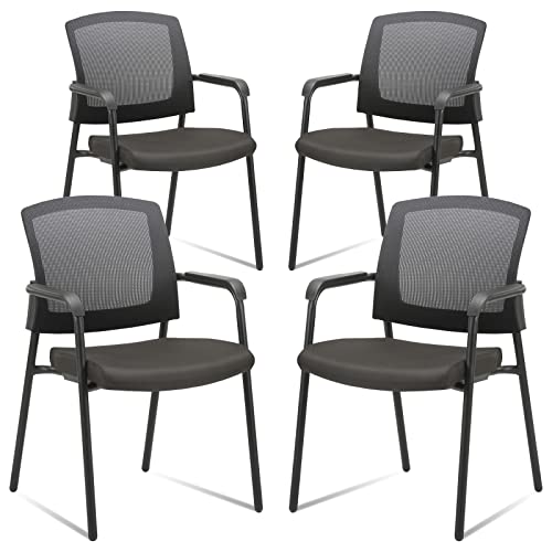 CLATINA Office Reception Guest Chair Mesh Back Stacking with Ergonomic Lumbar Support and Thickened Seat Cushion for Waiting Conference Room Black 4 Pack