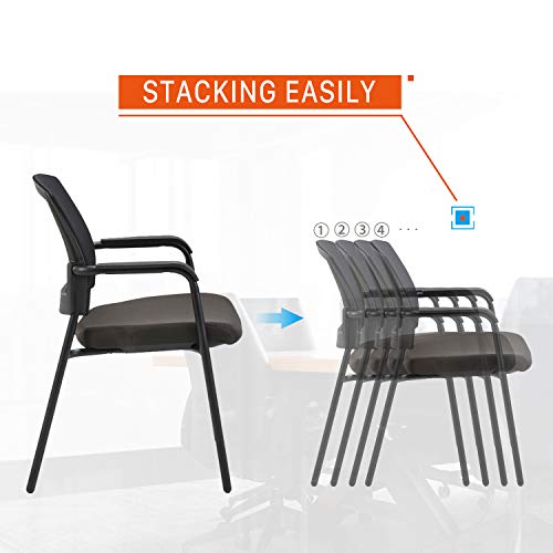 CLATINA Office Reception Guest Chair Mesh Back Stacking with Ergonomic Lumbar Support and Thickened Seat Cushion for Waiting Conference Room Black 4 Pack