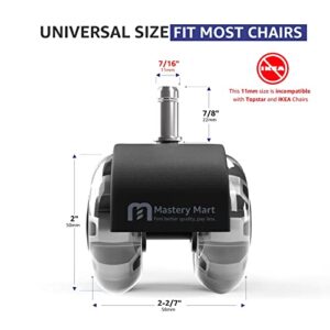 Mastery Mart Office Chair Caster Wheels for Hardwood Floors, Heavy Duty and Quiet Smooth Rollerblade Wheels for Office Chair, Universal Size (11x22mm), Suitable for Most Chairs