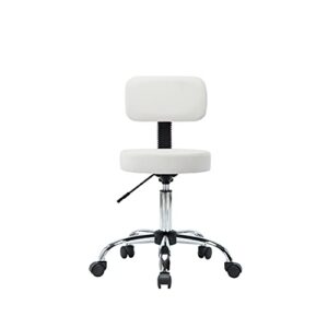 naomi home mara adjustable stool with wheels and backrest, office rolling stools with wheels, pu leather drafting stools,swivel stool with back rest, small rolling chair, white