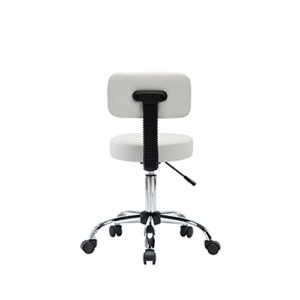 Naomi Home Mara Adjustable Stool with Wheels and Backrest, Office Rolling Stools with Wheels, PU Leather Drafting Stools,Swivel Stool with Back Rest, Small Rolling Chair, White