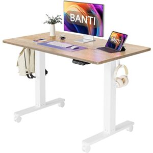 banti standing desk, 48 x 24 inch electric stand up height adjustable home office table, sit stand desk with splice board, maple