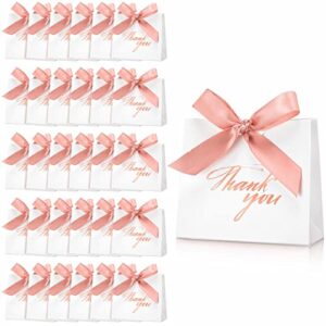 32 pack small thank you gift bags with rose gold bow ribbon wedding party favor bags mini paper white treat thank you box for wedding bridal shower birthday baby shower, 4.5 x 1.8 x 3.9 inch