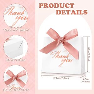 32 Pack Small Thank You Gift Bags with Rose Gold Bow Ribbon Wedding Party Favor Bags Mini Paper White Treat Thank You Box for Wedding Bridal Shower Birthday Baby Shower, 4.5 x 1.8 x 3.9 Inch